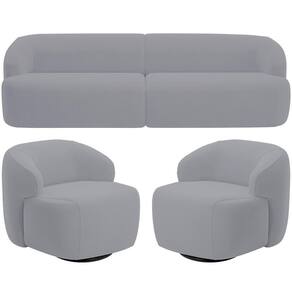 Sofá 3 Lugares Curvo Orgânico Com 02 Poltronas Living 250cm Barolo L06 Veludo Cinza