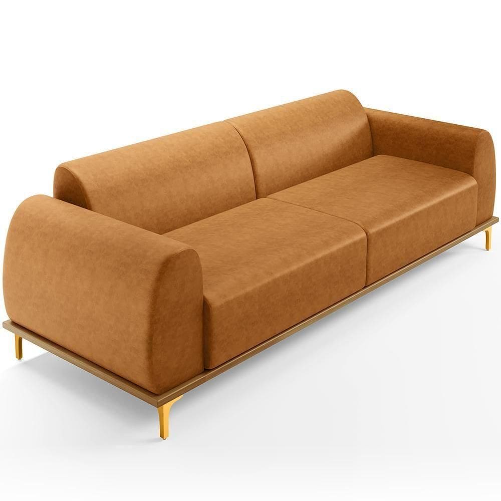 Sofá 3 Lugares Kiev 210cm D02 Base Castanho Pés D`ouro Couríssimo Whisky B-90