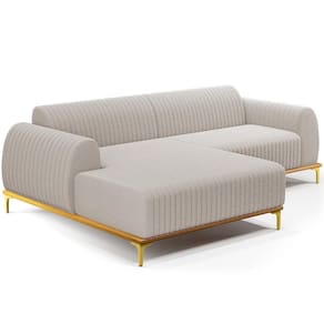 Sofá 5 Lugares Chaise Esquerdo Sala Molino 320cm D02 Pés de ouro Bouclê Creme B-54