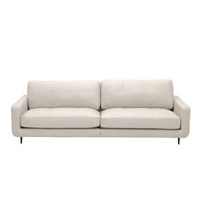 Sofá Decorativo Isaac 3 Lugares Sala De Estar 240cm Pés Em Aço Couro Off White
