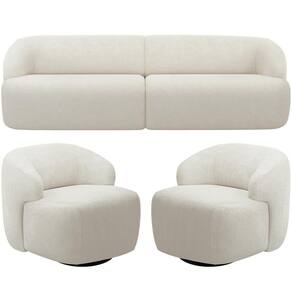 Sofá 4 Lugares Curvo Orgânico Com 02 Poltronas Living 280cm Barolo L06 Bouclê Off White