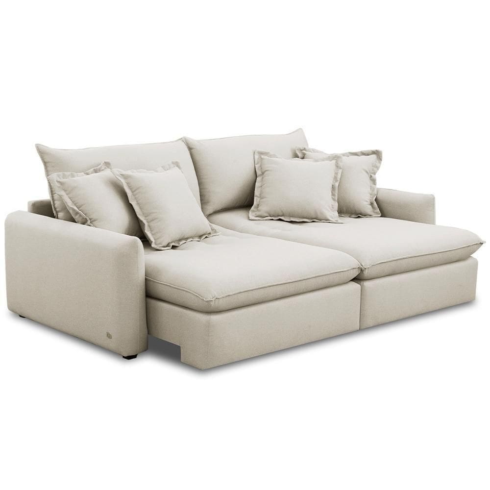 Sofá Cama Retrátil 3 Lugares Para Sala De Estar 190cm Asher T03 Veludo Bege - Lyam Decor