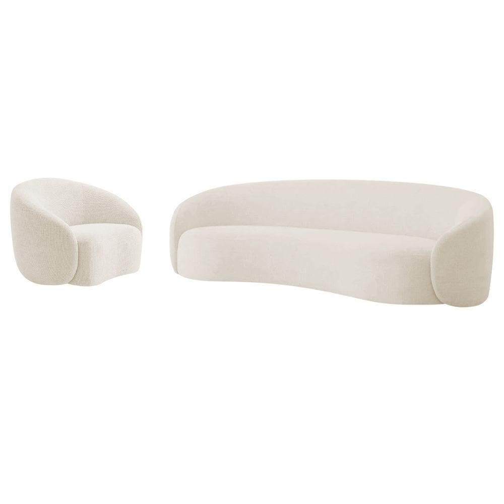 Kit Sofá 3 Lugares 200cm E Poltrona Orgânica Luxo Recepção Amore Bouclé Branco