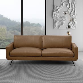 Sofá 3 Lugares Paloma 223cm Sala De Estar Couro Marrom Claro Manchado