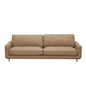 Sofá Decorativo Isaac 4 Lugares Sala De Estar 270cm Pés Em Aço Couro Nude