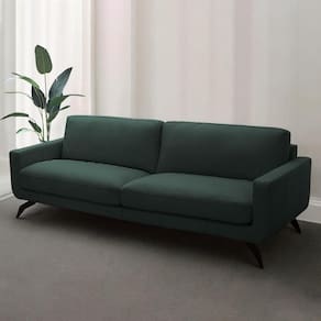 Sofá Decorativo Thalia 3 Lugares Sala De Estar 240cm Pés Em Aço Couro Verde Musgo G88 - Gran Belo
