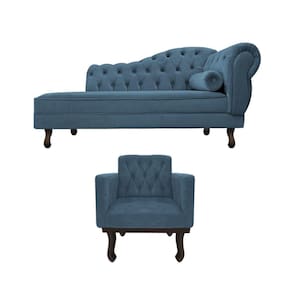 Kit Diva Recamier Diana 120cm Lado Esquerdo E 1 Poltrona Classic Linho Azul Royal