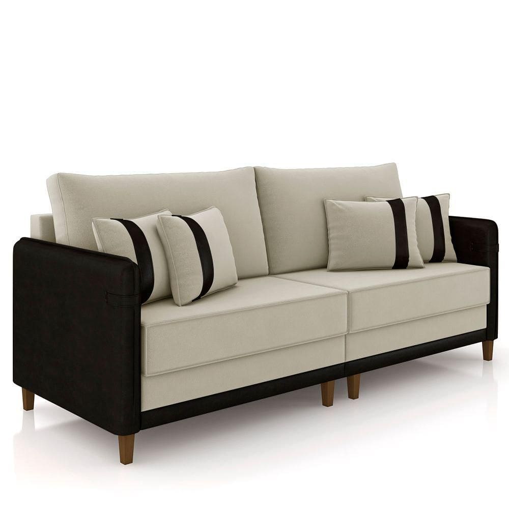 Sofá 4 Lugares Living 252cm Zoe K04 Veludo Bege-preto - Mpozenato