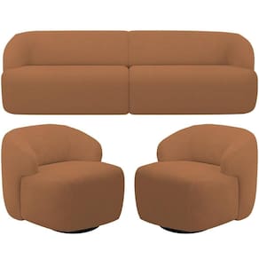 Sofá 4 Lugares Curvo Orgânico Com 02 Poltronas Living 280cm Barolo L06 Bouclê Terracota