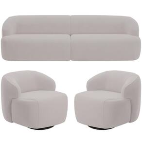 Sofá 3 Lugares Curvo Orgânico Com 02 Poltronas Living 250cm Barolo L06 Veludo Grafite