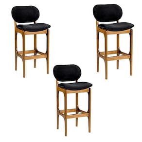 Kit 3 Banquetas Alta Soshoku Suede Preto/Imbuia