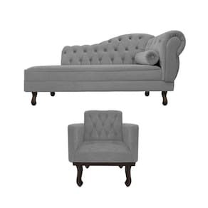 Kit Diva Recamier Diana 120cm Lado Esquerdo E 1 Poltrona Classic Suede Cinza