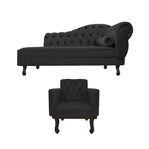 Kit Diva Recamier Diana 120cm Lado Esquerdo E 1 Poltrona Classic Linho Cinza Escuro