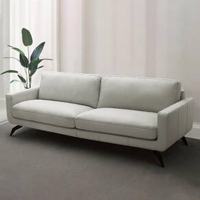 Sofá Decorativo Thalia 3 Lugares Sala De Estar 240cm Pés Em Aço Couro Off White G88 - Gran Belo