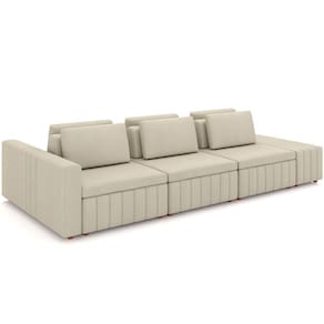 Sofá Ilha Com Puff Para Sala Living 365cm Amber M03 Linho Cru - Lyam Decor