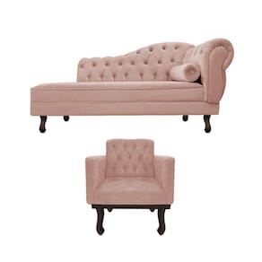 Kit Diva Recamier Diana 120cm Lado Esquerdo E 1 Poltrona Classic Suede Rosê