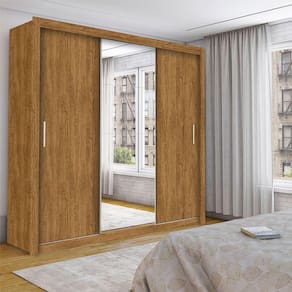 Guarda Roupa Casal Isabela Luxo Com Espelho 3 Portas De Correr 4 Gavetas Carioca Moveis Freijó