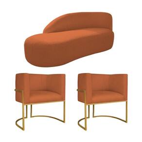 Kit Divã Luna 185cm Lado Esquerdo E 02 Poltronas Base De Ferro Dourado Suede Terracota