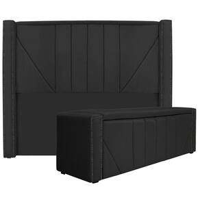 Kit Cabeceira E Calçadeira Baú Solteiro 90cm Corano Preto