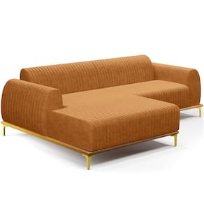 Sofá 5 Lugares Chaise Esquerdo Sala Molino 300cm D02 Pés de ouro Couríssimo Whisky B-90
