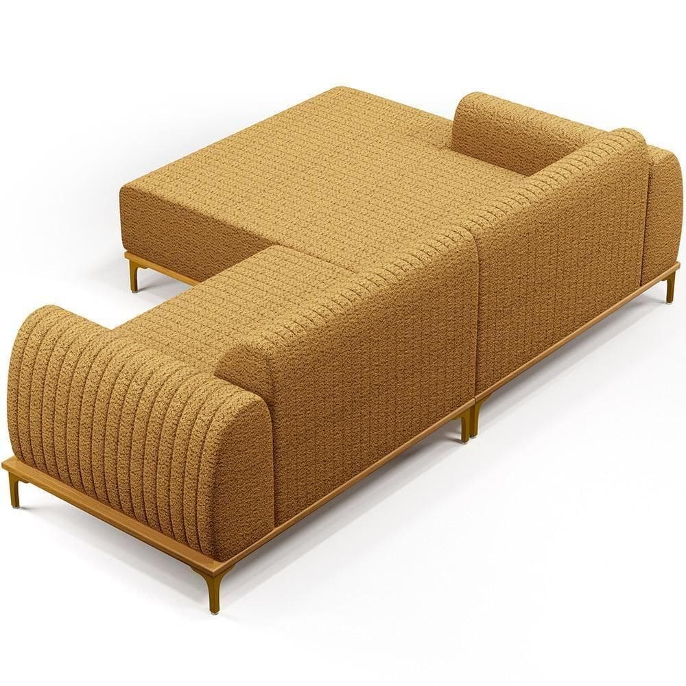 Sofá 5 Lugares Chaise Esquerdo Sala Molino 320cm D02 Pés de ouro  Bouclê Mostarda Pb-03
