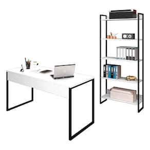 Conjunto Escritório Mesa 150 E Estante Studio Industrial M18 Branco