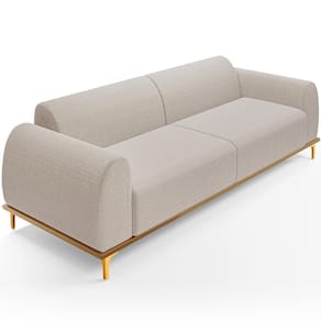 Sofá 3 Lugares Kiev 230cm D02 Base Castanho Pés D`ouro Bouclê Creme B-54