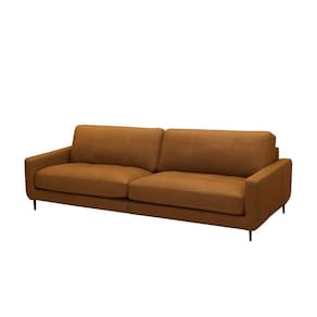 Sofá Decorativo Isaac 3 Lugares Sala De Estar 210cm Pés Em Aço Couro Caramelo