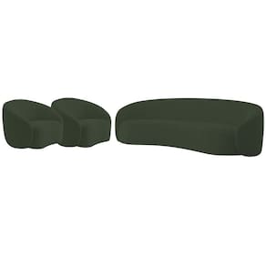 Kit Sofá 3 Lugares 180cm E 2 Poltronas Orgânica Luxo Recepção Amore Linho Adj Decor Verde