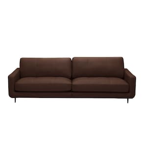 Sofá Decorativo Isaac 4 Lugares Sala De Estar 270cm Pés Em Aço Couro Marrom Chocolate