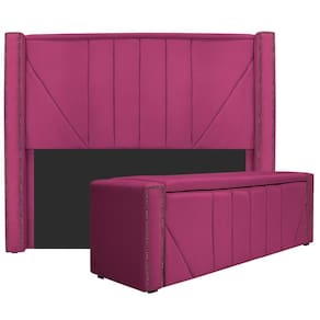 Kit Cabeceira E Calçadeira Baú Casal 140cm Suede Pink