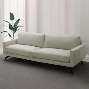 Sofá Decorativo Thalia 3 Lugares Sala De Estar 240cm Pés Em Aço Couro Bege G88 - Gran Belo