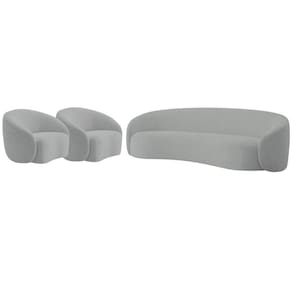 Kit Sofá 3 Lugares 180cm E 2 Poltronas Orgânica Luxo Recepção Amore Bouclé Cinza