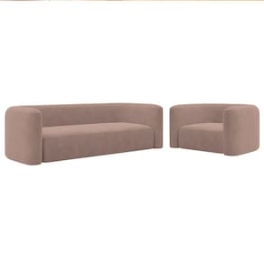 Kit Sofá 3 Lugares 180cm E Poltrona Orgânica Luxo Recepção Melina Linho Rosê