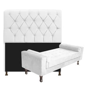 Cabeceira King Size com Recameir Félix 195 cm Suede Branco