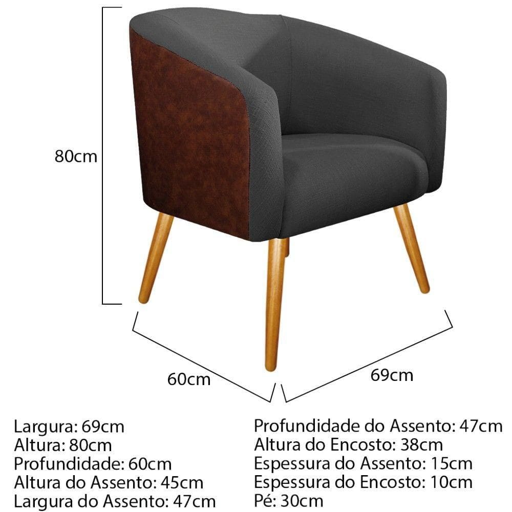 Poltrona Luiza Corano Nozes e Linho Chumbo