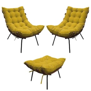 Kit 02 Poltronas E Puff Costela Base Fixa Suede
