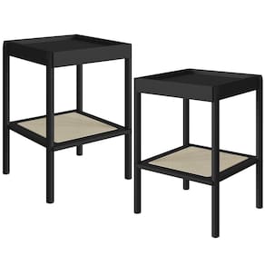 Kit 02 Mesas Lateral Para Sala De Estar Pés Madeira Moss A03 Nero Preto