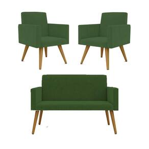 Kit Namoradeira + 02 Poltronas Decorativas Nina Verde