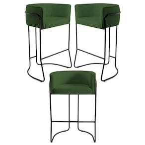 Kit 3 Banquetas Base Aço Preto Betina A-89 Corano Verde - Domi