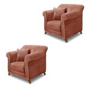 Kit 2 Poltronas Decorativas C/2 Almofadas Veludo Cobre