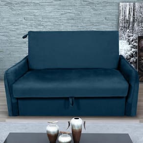 Sofá Cama Com Baú 2 Lugares Ethan Veludo Azul