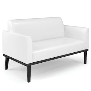 Sofá Namoradeira Base Madeira Preto Maressa Sintético Pu Branco