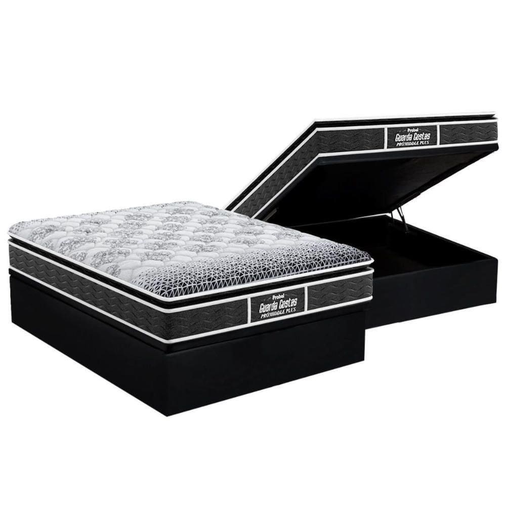 Cama Box Baú Casal: Colchão Ortopédico Probel D28 / Ep Prómiddle Pillow Top + Base Black(138X188)