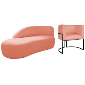 Kit Divã Luna 185cm Lado Esquerdo E 01 Poltrona Base De Ferro Preto Suede Cor Coral