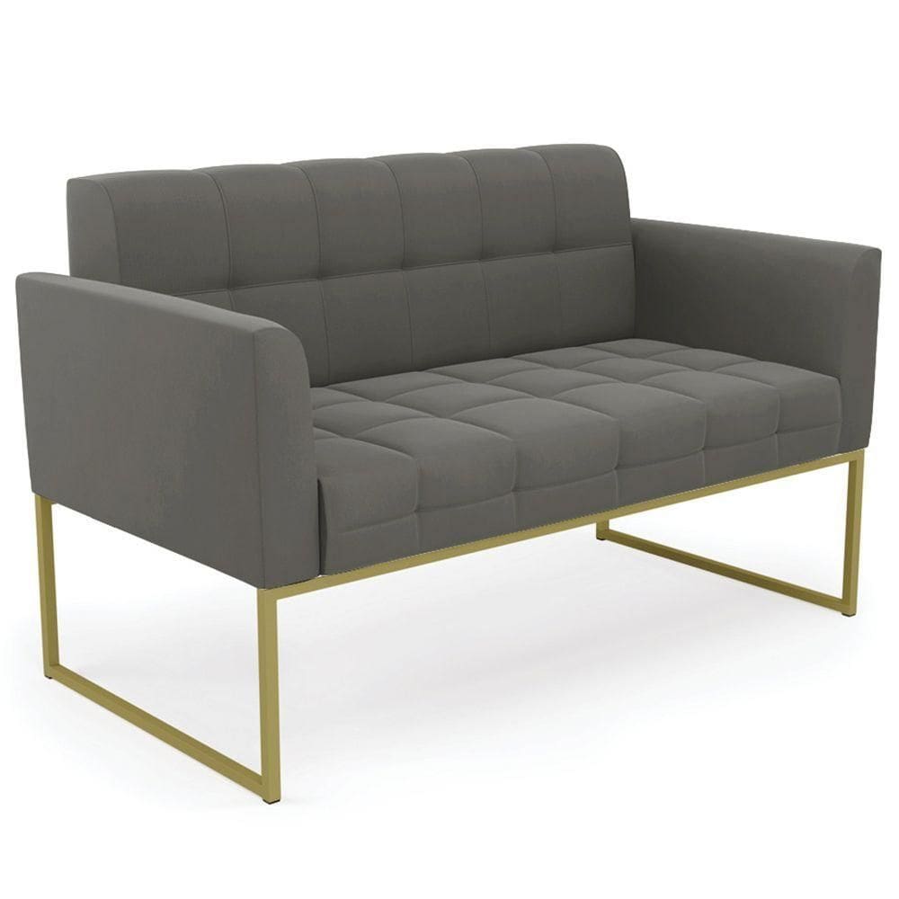 Sofá Namoradeira Base Industrial Dourado Ana Suede Grafite