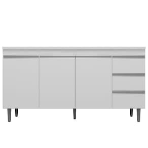 Balcão Gabinete Cozinha 150Cm Com Tampo 3 Portas Branco