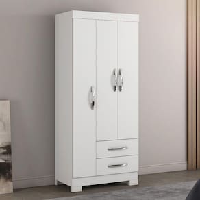 Guarda Roupa Solteiro Nt5000 3 Portas E 2 Gavetas Com Pés Notável Branco New- Rosa Flex