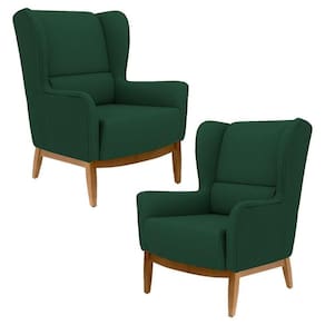 Kit 2 Poltronas Decorativas Base Manu Madeira Milena B-303 Veludo Verde Musgo