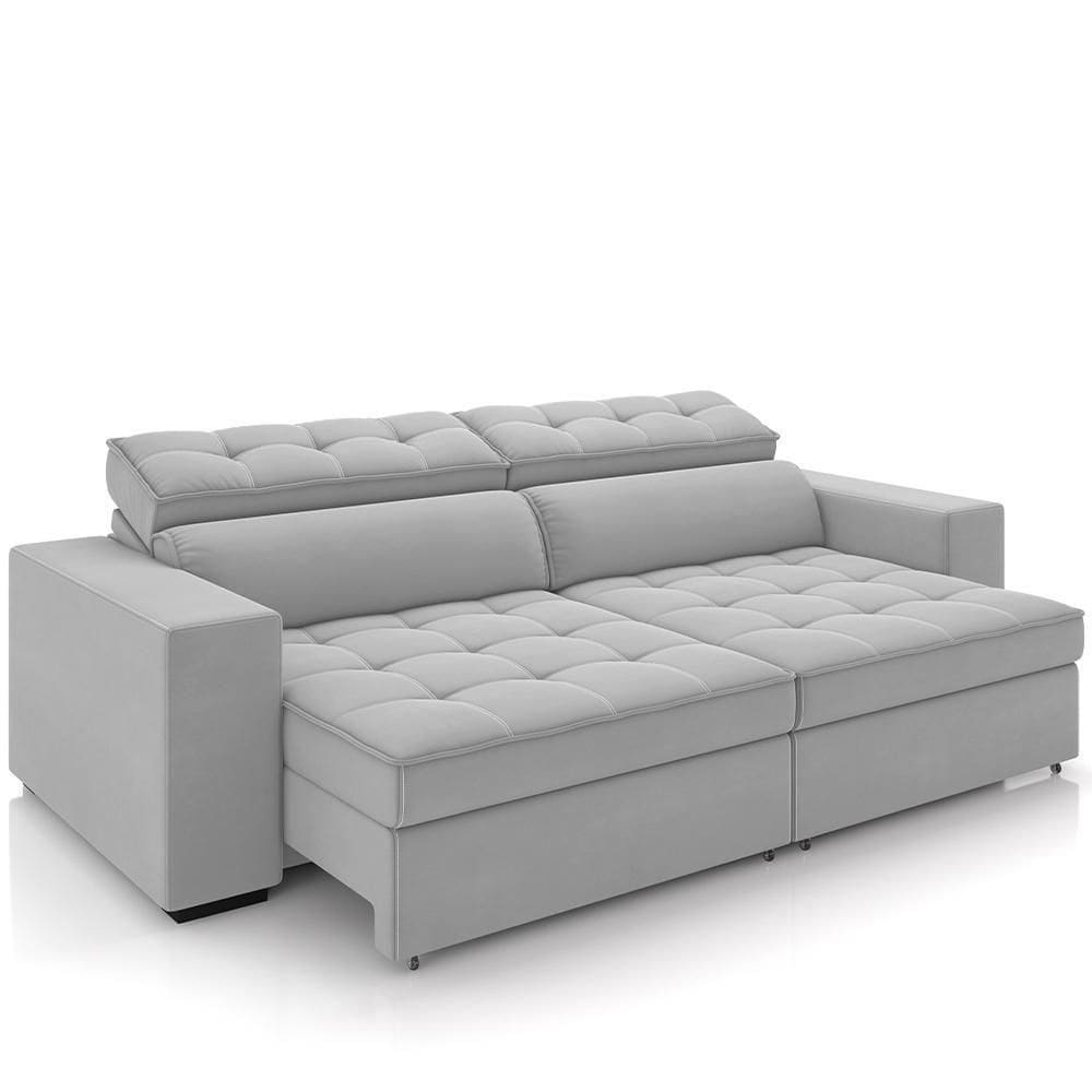 Sofá Retrátil Reclinável Para Sala De Estar Living 246cm Clara M03 Veludo Cinza - Lyam Decor